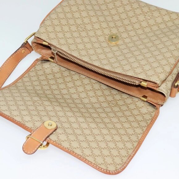 CELINE Macadam Canvas Shoulder Bag Beige Gold - Picture 13 of 16